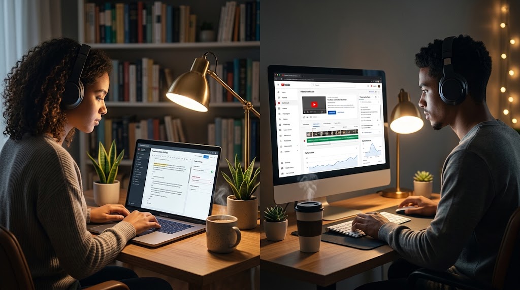young people each doing side hustles for introverts jobs on their laptop and computer respectively